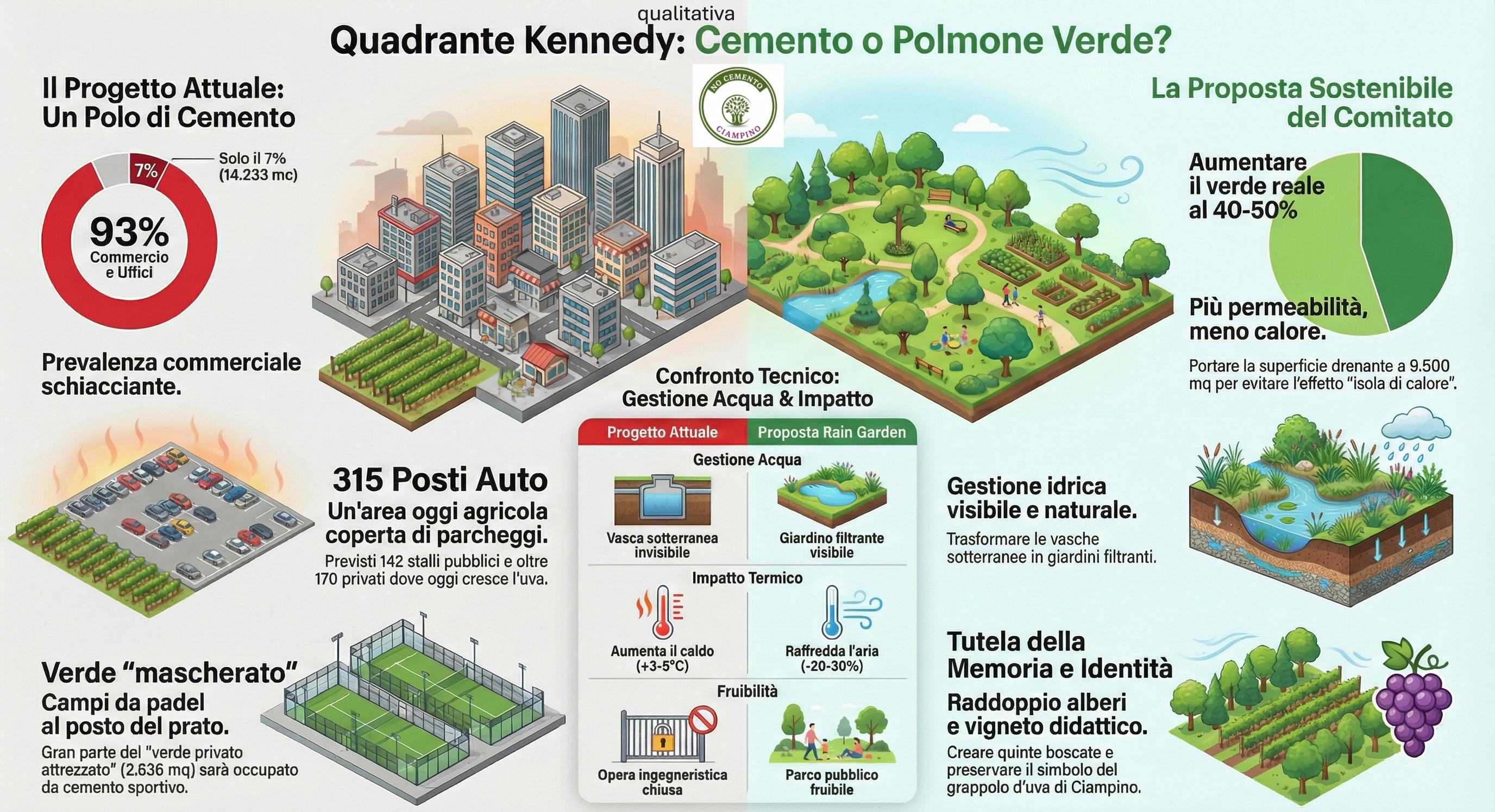 Infografica confronto Cemento vs Polmone Verde
